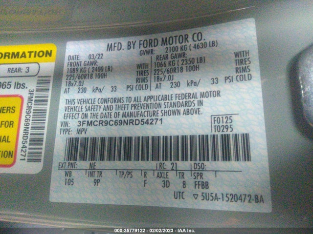2022 Ford Bronco, VIN: 3FMCR9C69NRD54271