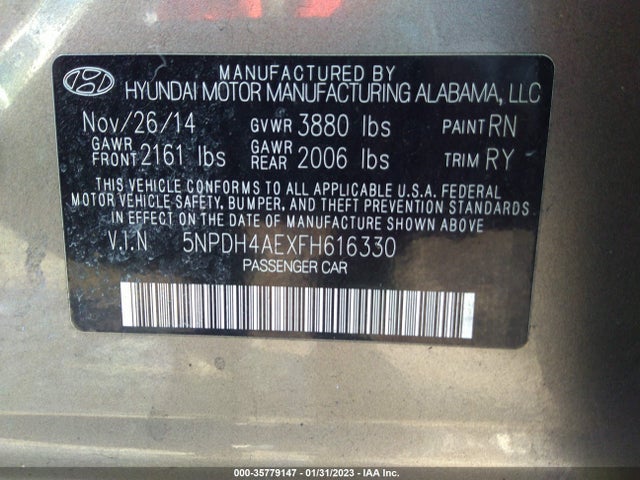 2015 Hyundai Elantra, VIN: 5NPDH4AEXFH616330