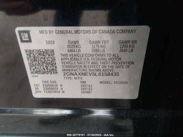 2020 Chevrolet Equinox, VIN: 2GNAXNEV5L6158435