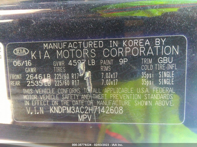 2017 KIA SPORTAGE LX VIN: KNDPM3AC2H7142608