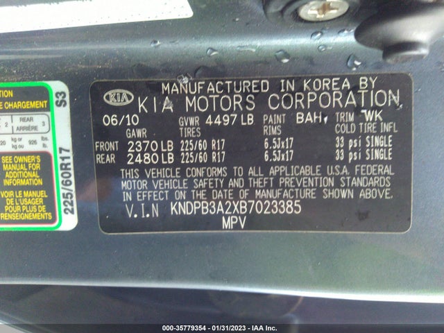 2011 KIA SPORTAGE LX VIN: KNDPB3A2XB7023385