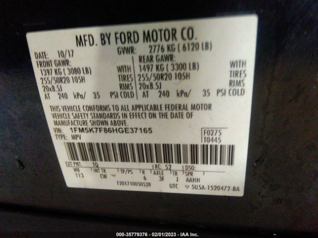 1FM5K7F86HGE37165 Ford Explorer Limited