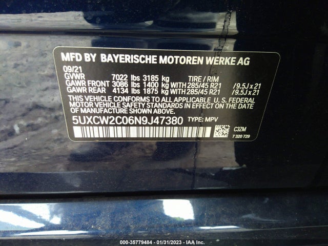 2022 BMW X7, VIN: 5UXCW2C06N9J47380