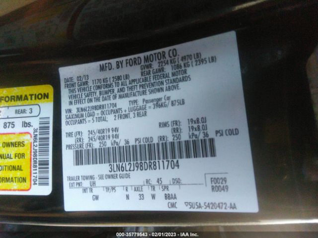 3LN6L2J98DR811704 Lincoln MKZ