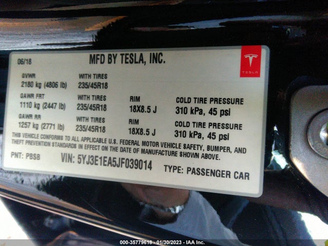 Aukcja sprzedaży 2018 Tesla Model 3 Long Range Battery, vin: 5YJ3E1EA5JF039014, numer aukcji: 35779618