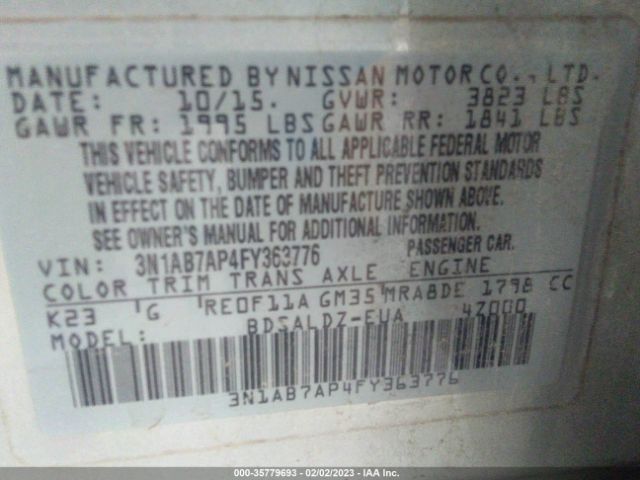 3N1AB7AP4FY363776 Nissan SENTRA SV