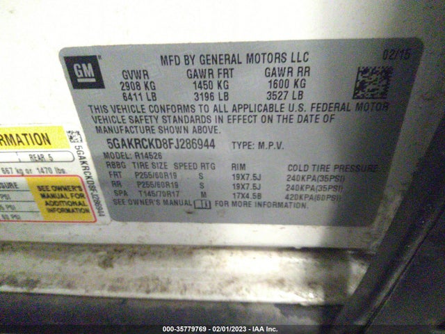 2015 Buick Enclave, VIN: 5GAKRCKD8FJ286944