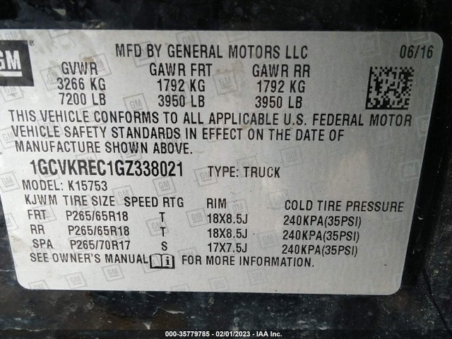 2016 CHEVROLET SILVERADO 1500 LT VIN: 1GCVKREC1GZ338021