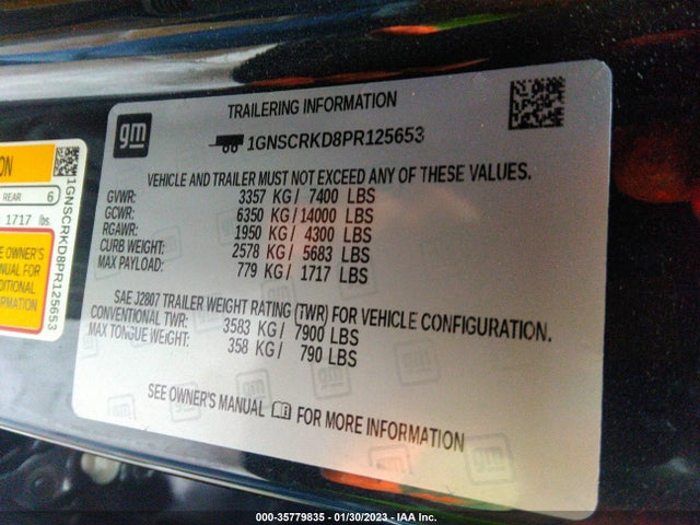 2023 Chevrolet Tahoe, VIN: 1GNSCRKD8PR125653