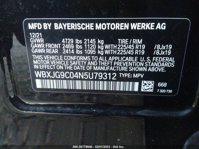 2022 BMW X1, VIN: WBXJG9C04N5U79312