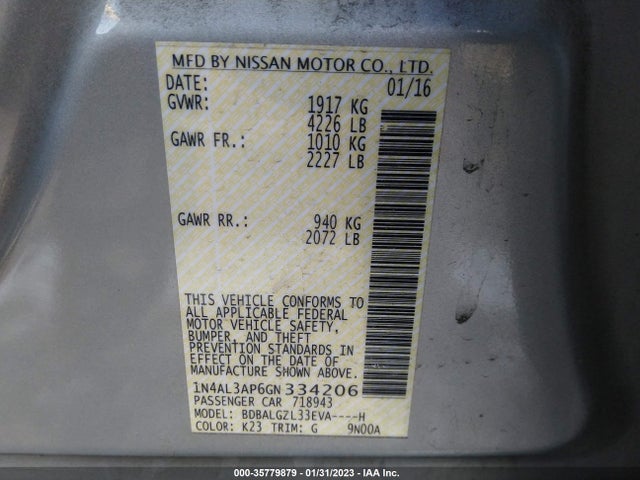 Nissan Altima 2.5 S 2016 1N4AL3AP6GN334206 Image 10