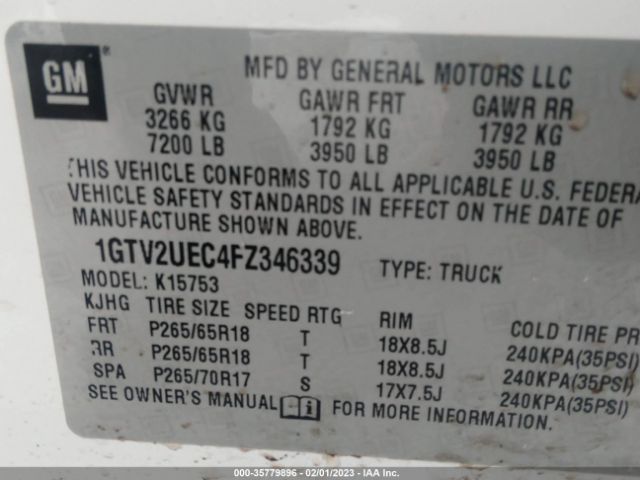 1GTV2UEC4FZ346339 GMC Sierra 1500 Sle