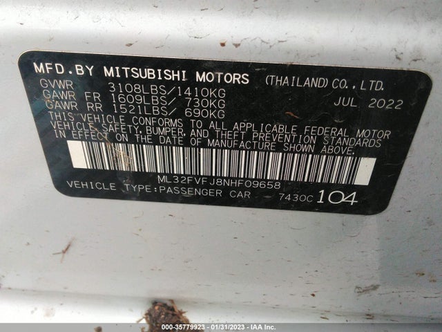 ML32FVFJ8NHF09658 Mitsubishi Mirage G4 Se