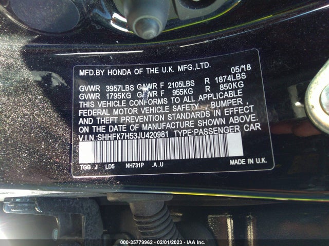 Honda Civic Hatchback Ex 2018 SHHFK7H53JU420981 Image 9