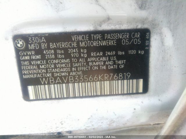 WBAVB33566KR76819 BMW 3 Series 330i