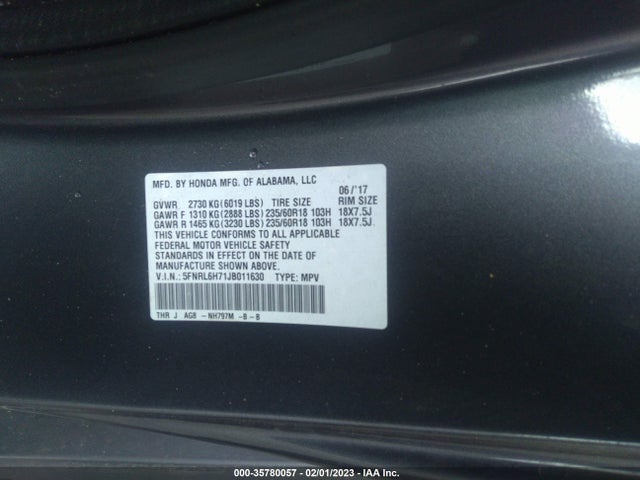 2018 Honda Odyssey, VIN: 5FNRL6H71JB011630