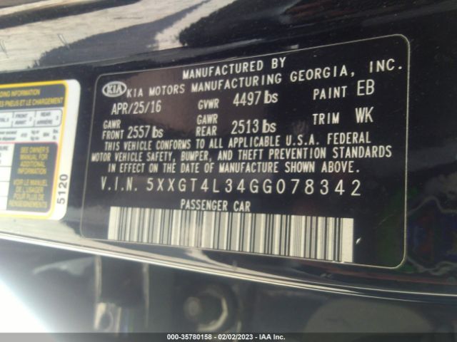 5XXGT4L34GG078342 KIA Optima Lx