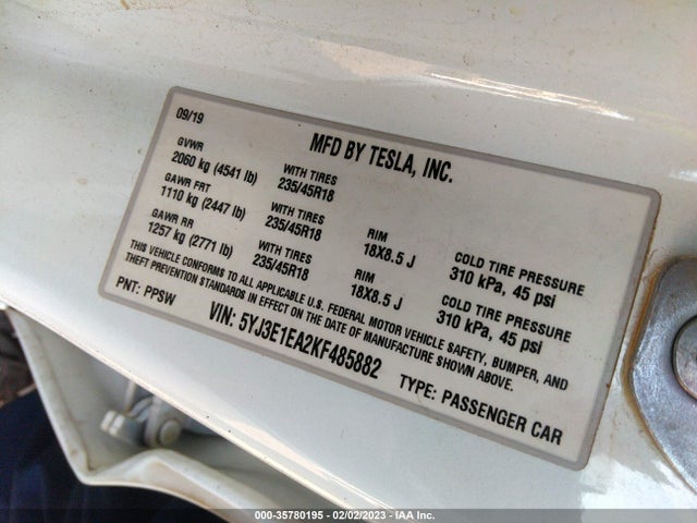 Tesla Model 3 Range 2019 5YJ3E1EA2KF485882 Image 10