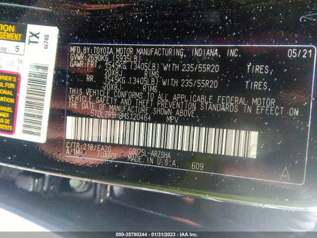 2021 Toyota Highlander, VIN: 5TDLZRBH8MS120464