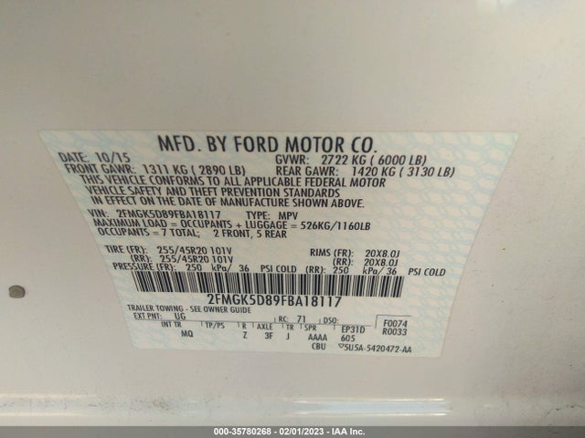 2015 Ford Flex, VIN: 2FMGK5D89FBA18117