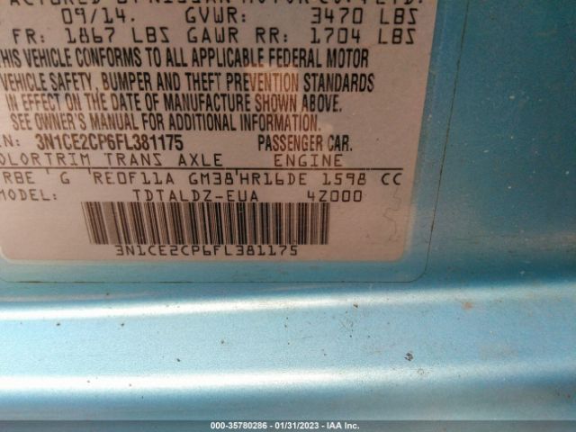 3N1CE2CP6FL381175 Nissan Versa Note S/s Plus/sv/sr/sl