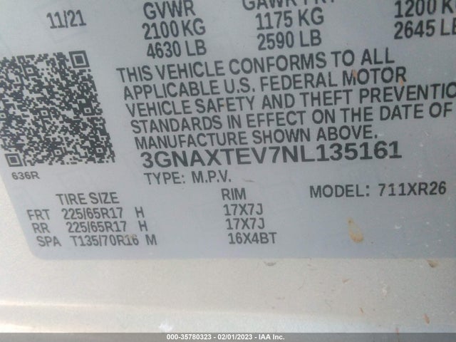 3GNAXTEV7NL135161 Chevrolet Equinox Awd 2fl