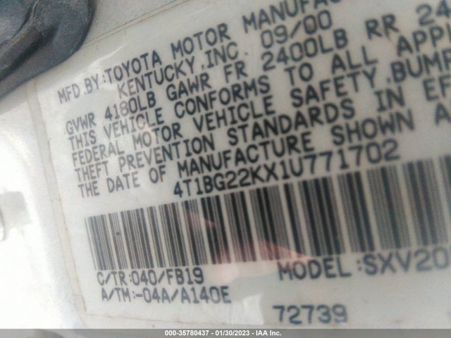 2001 TOYOTA CAMRY CE/LE/XLE VIN: 4T1BG22KX1U771702