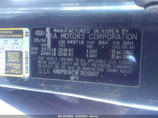 2014 KIA SPORTAGE LX VIN: KNDPB3AC9E7659907