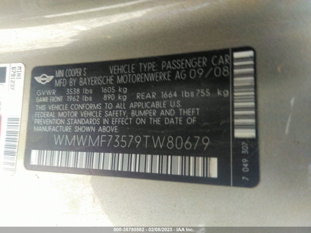 WMWMF73579TW80679 Mini Cooper Hardtop S