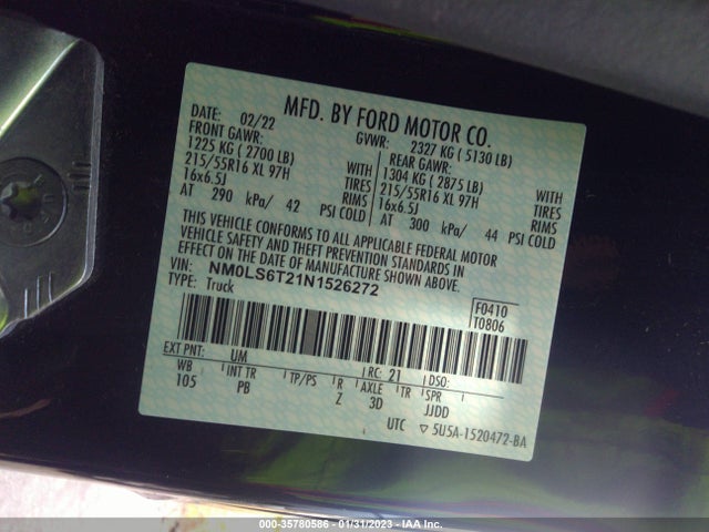 2022 Ford Transit Connect, VIN: NM0LS6T21N1526272