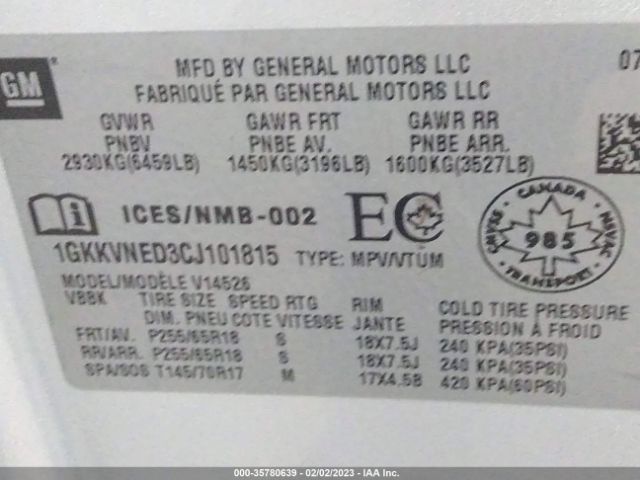 1GKKVNED3CJ101815 GMC ACADIA SL
