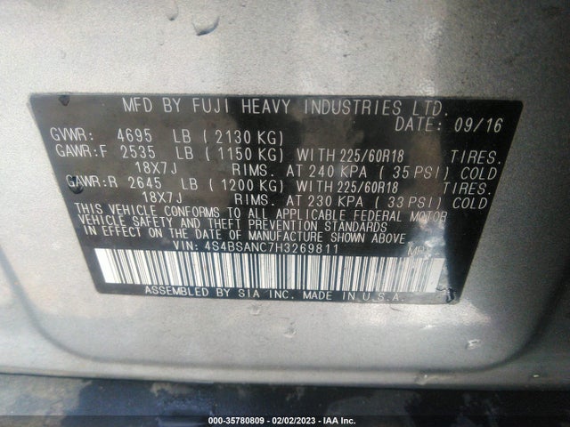 2017 Subaru Outback, VIN: 4S4BSANC7H3269811