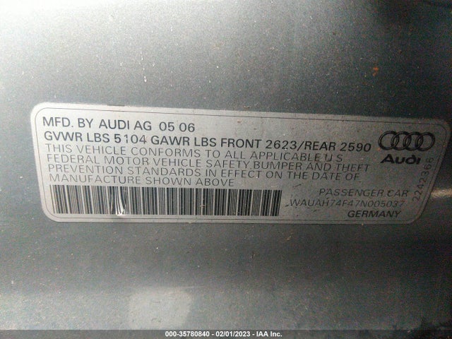 2007 AUDI A6 3.2L VIN: WAUAH74F47N005037