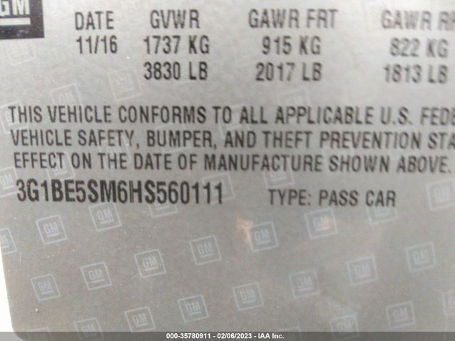 Chevrolet CRUZE LT 2017 3G1BE5SM6HS560111 Image 10