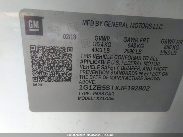 Chevrolet MALIBU LS 2018 1G1ZB5STXJF192802 Image 10