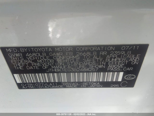 Lexus ES 350 2011 JTHBK1EG3B2464257 Image 9