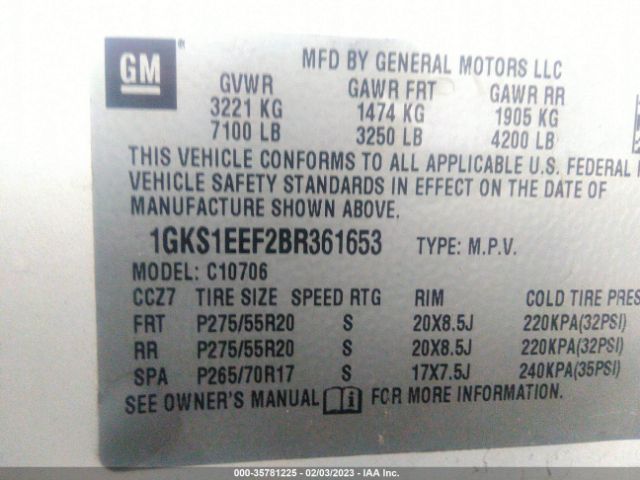 1GKS1EEF2BR361653 GMC YUKON DENALI