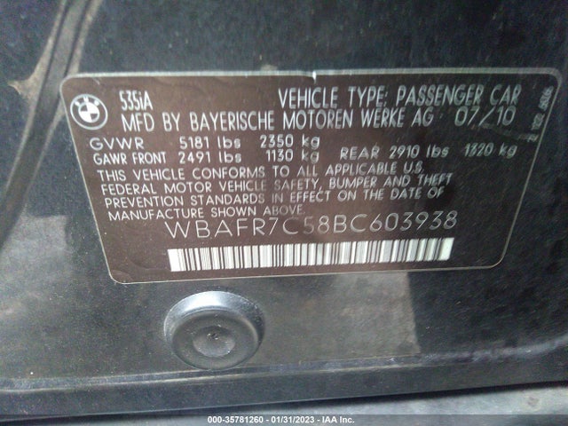 BMW 5 Series 535i 2011 WBAFR7C58BC603938 Image 10