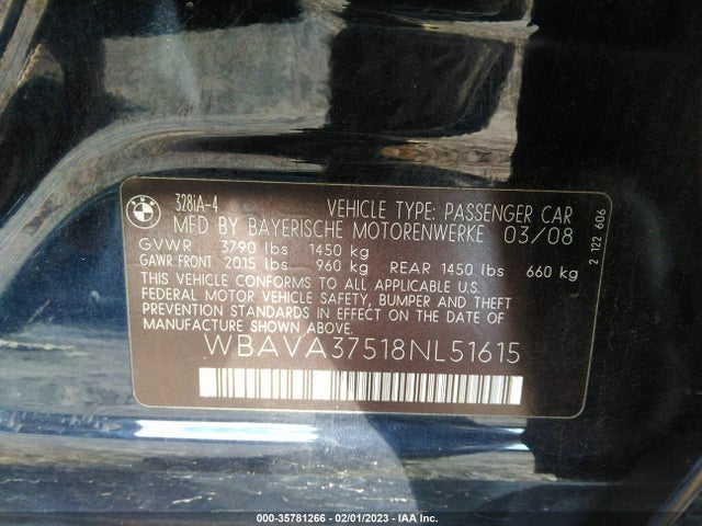 BMW 3 Series 328i 2008 WBAVA37518NL51615 Image 10