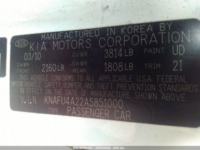 KNAFU4A22A5851000 KIA FORTE EX