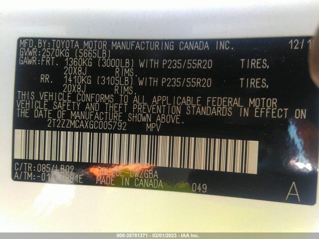 2T2ZZMCAXGC005792 Lexus RX 350