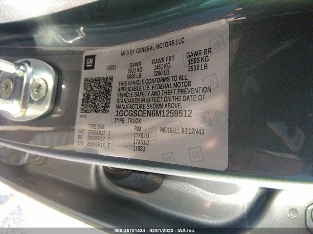 2021 CHEVROLET COLORADO 2WD LT VIN: 1GCGSCEN6M1259512