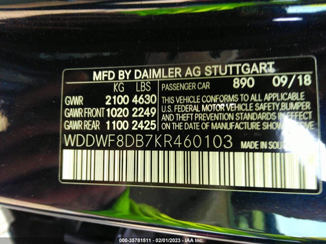 2019 Mercedes-Benz C-Class, VIN: WDDWF8DB7KR460103