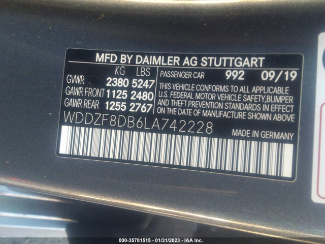 2020 Mercedes-Benz E-Class, VIN: WDDZF8DB6LA742228