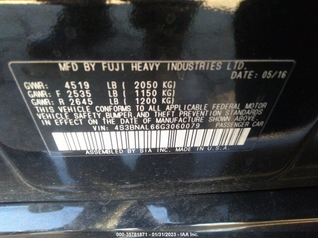 2016 Subaru Legacy, VIN: 4S3BNAL66G3060079