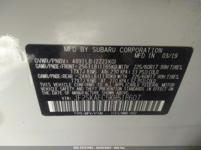 JF2SKAEC5KH518607 Subaru Forester Premium
