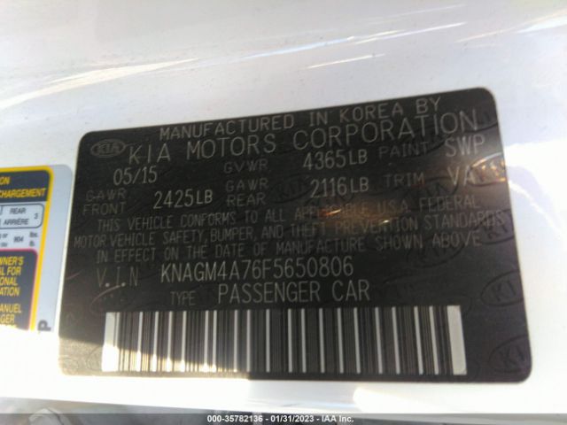 KNAGM4A76F5650806 KIA Optima Lx