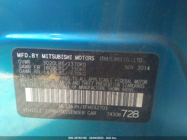 2015 Mitsubishi Mirage, VIN: ML32A3HJ3FH032703