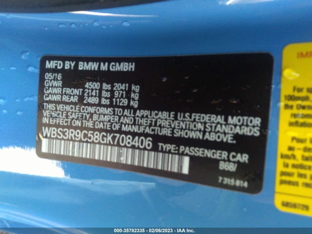 2016 BMW M4, VIN: WBS3R9C58GK708406
