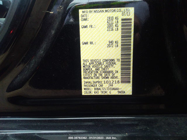 2014 NISSAN ALTIMA 2.5 SV VIN: 1N4AL3AP9EC101218